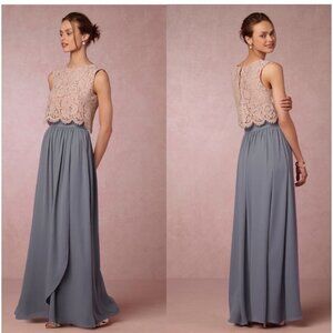 Hitherto by BHLDN Jane‎ Dusty Blue Grey Chiffon Maxi Skirt Size 0